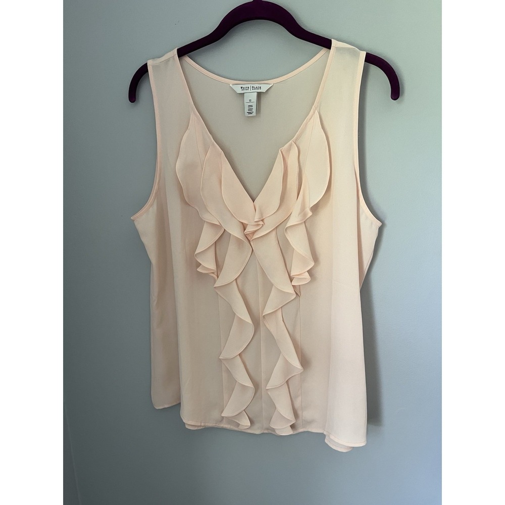White House Black Market Women's Size 12 Sleeveless Tank Top Peach Ruffed Front